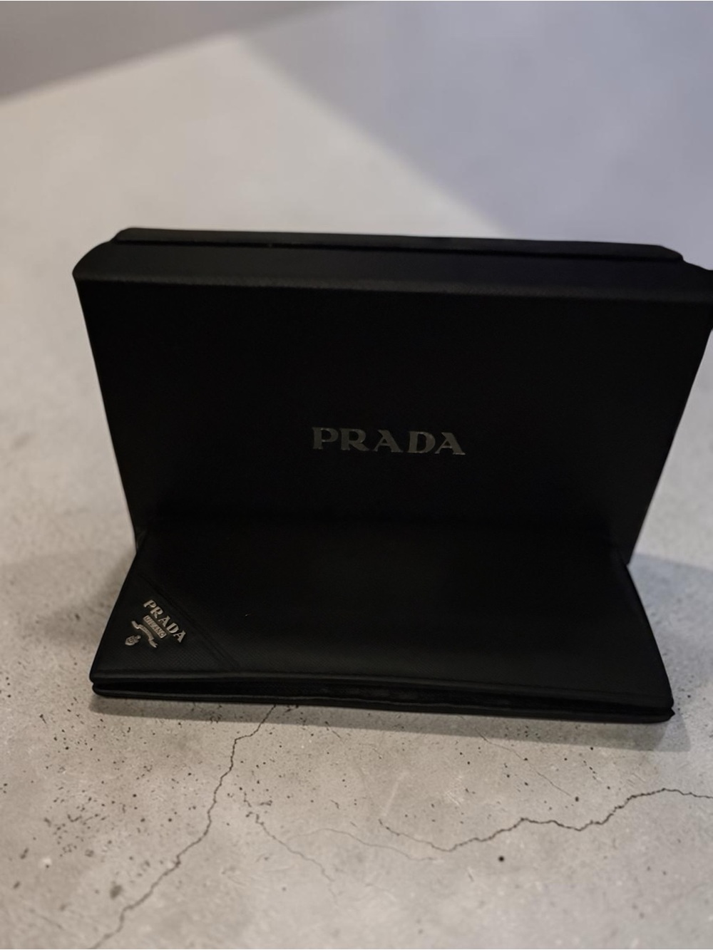 Prada Black Leather Card Holder with Silver Logo